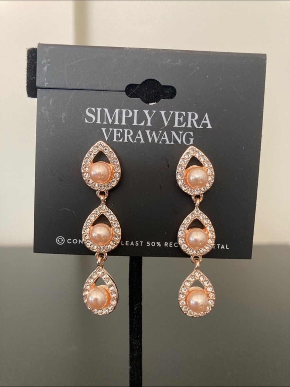 Simply Vera Vera Wang Rose Gold Pearl and Crystal Teardrop Earrings